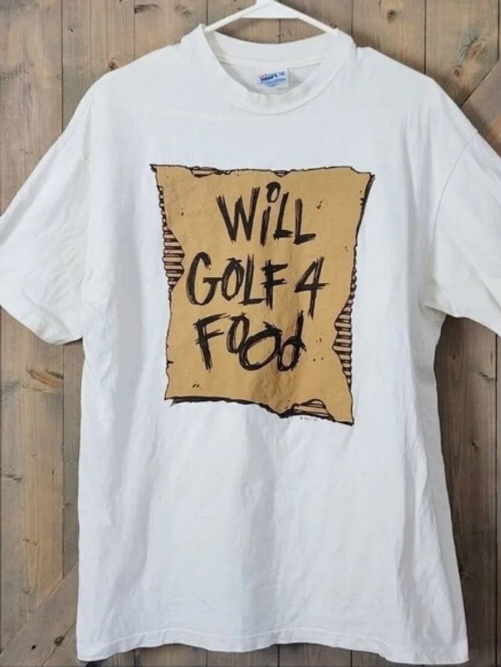 1990s Hanes Beefy T "WILL GOLF 4 FOOD" Tee Large Single Stitch